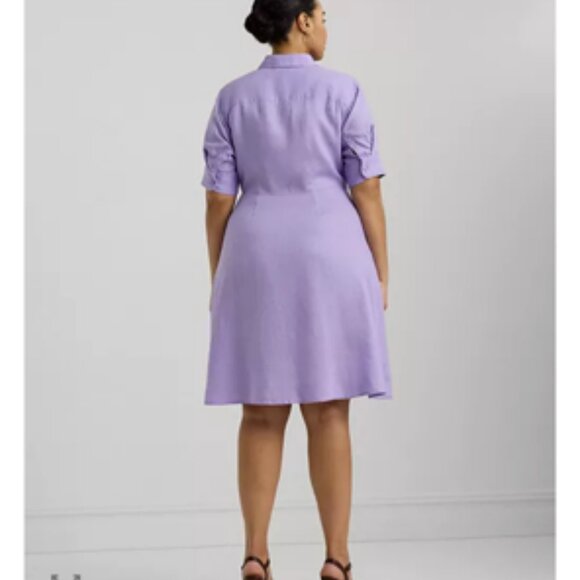 Lauren Ralph Lauren 100%  Linen Tie Waist Shirtdress Midi Lavender Plus Size 18 - Picture 2 of 9